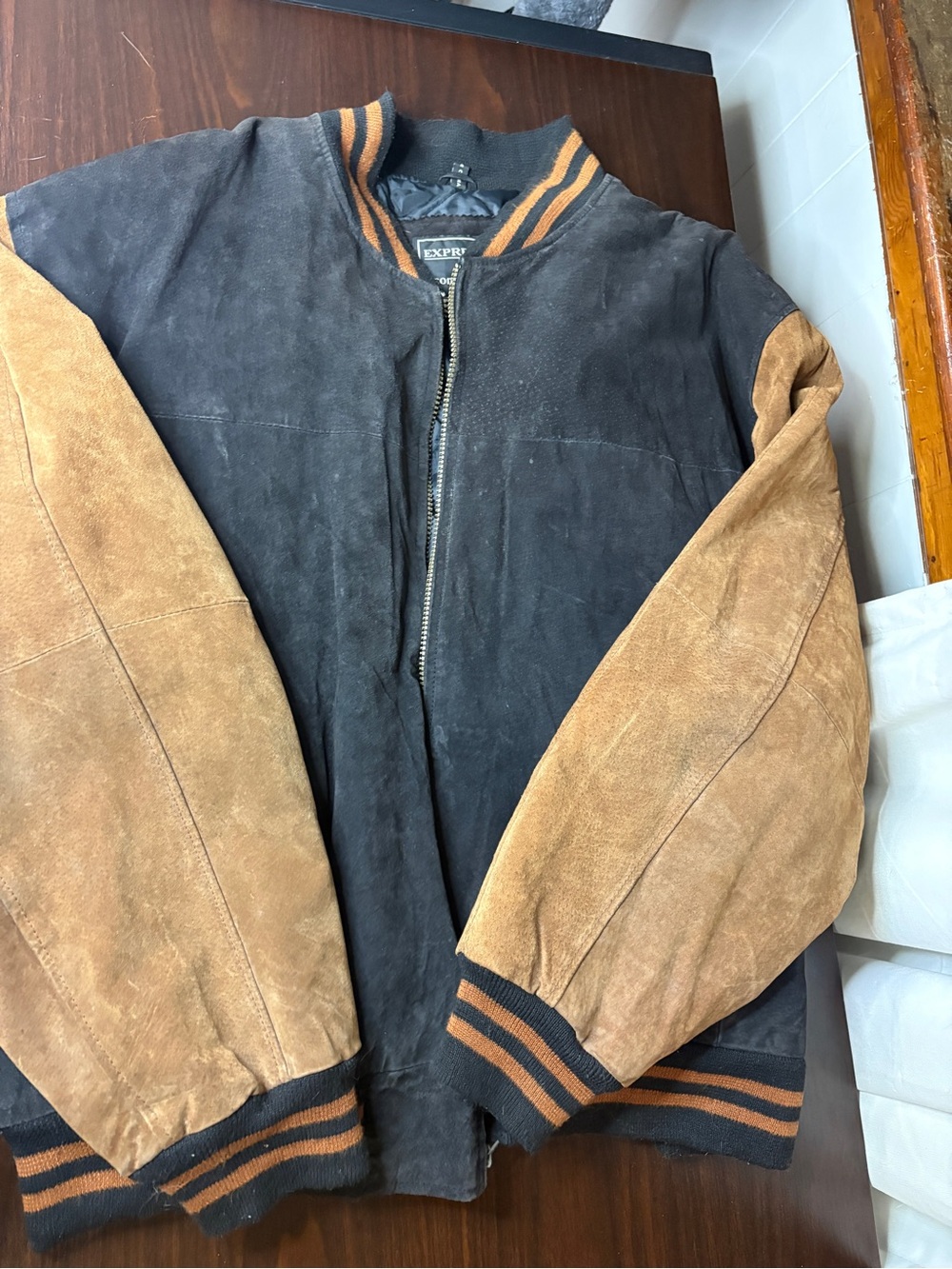 Expressions Contemporary Vintage Suede Leather Bomber Jacket XL